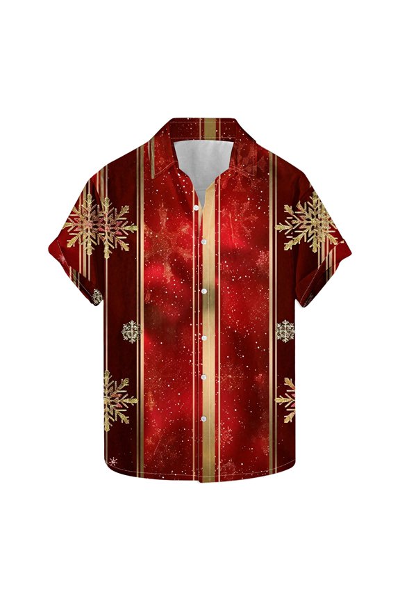 Merry Christmas Shirt for Men, Xmas Party Shirts Button Down Hawaiian Shirt Short Sleeve Shirts Snowflakes Printed Tshirt Funny Santa Claus Blouse Festival Tops Christmas Holiday Costume
