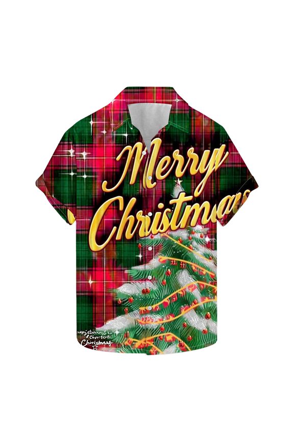 Merry Christmas Shirt for Men, Xmas Party Shirts Button Down Hawaiian Shirt Short Sleeve Shirts Snowflakes Printed Tshirt Funny Santa Claus Blouse Festival Tops Christmas Holiday Costume