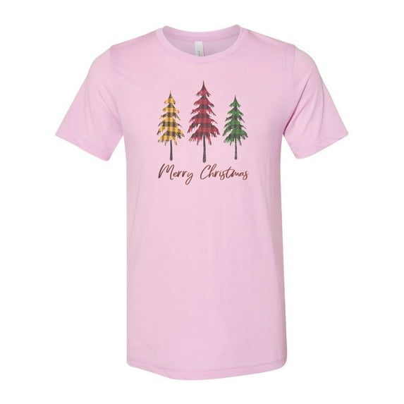 "Merry Christmas Shirt, Plaid Christmas Tree, Unisex Fit, Christmas Shirt, Sublimation, Soft Bella T, Holiday Tee, Christmas Gift, Santa Tee, Lilac, XL"