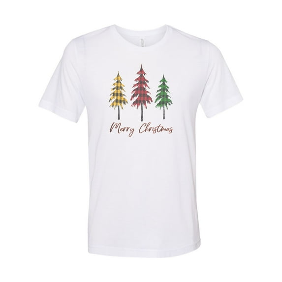 "Merry Christmas Shirt, Plaid Christmas Tree, Unisex Fit, Christmas Shirt, Sublimation, Soft Bella T, Holiday Tee, Christmas Gift, Santa Tee, White, XL"
