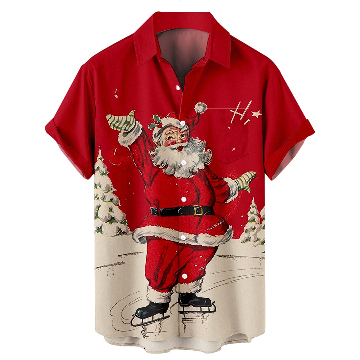 Merry Christmas Shirt Santa Claus Merch Men Short Sleeve Lapel Hawaiian