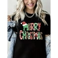 thumbnail image 1 of Merry Christmas Graphic T-Shirt Short Sleeve Shirt for Women Black Top, 1 of 5