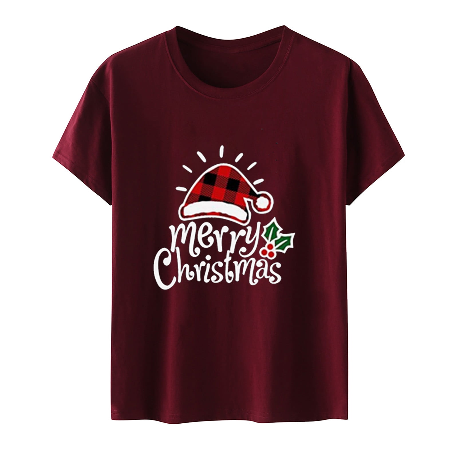 Merry Christmas Shirt Women Christmas Tree Red Wine Cup Graphic Tops ...