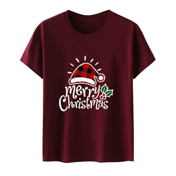 Merry Christmas Shirt Women Christmas Tree Red Wine Cup Graphic Tops Tee Short Sleeve Holiday T Shirt Gifts for Women