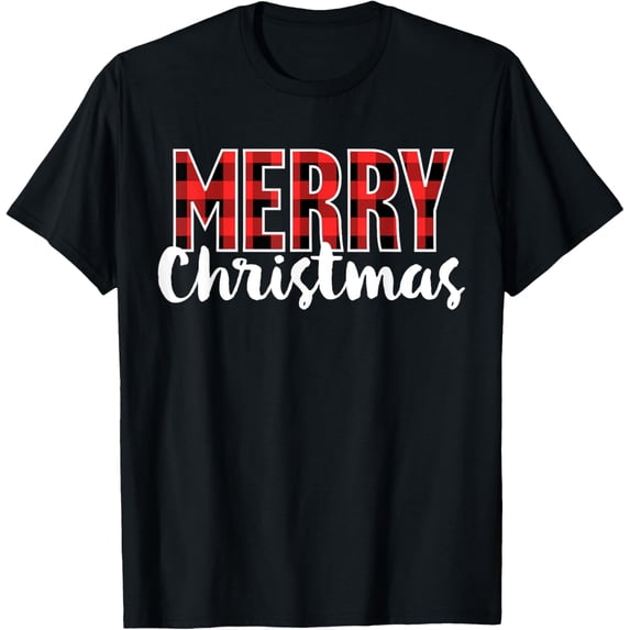 Merry Christmas Shirt Women Men Kids Red Buffalo Plaid Xmas T-Shirt