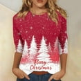 thumbnail image 1 of Merry Christmas Shirts Women Clearance Tree Graphic Print T Shirt 3/4 Sleeve Raglan Christmas Tee Tops Red A XXXXL, 1 of 5