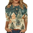 Merry Christmas Shirts for Women Christmas Trees Graphic Tunic 3/4