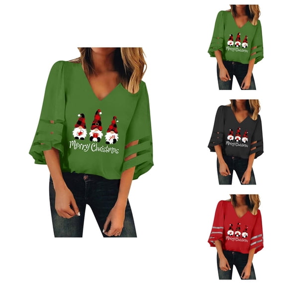 Merry Christmas Shirts for Women Half Sleeve V Neck Casual Xmas Graphic T Shirts Holiday Tops