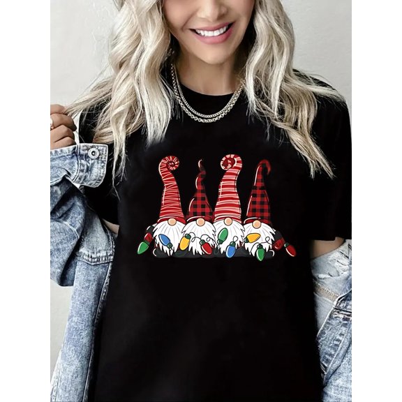 Merry Christmas Shirts for Women Santa Graphic T-Shirt Short Sleeve Casual Top