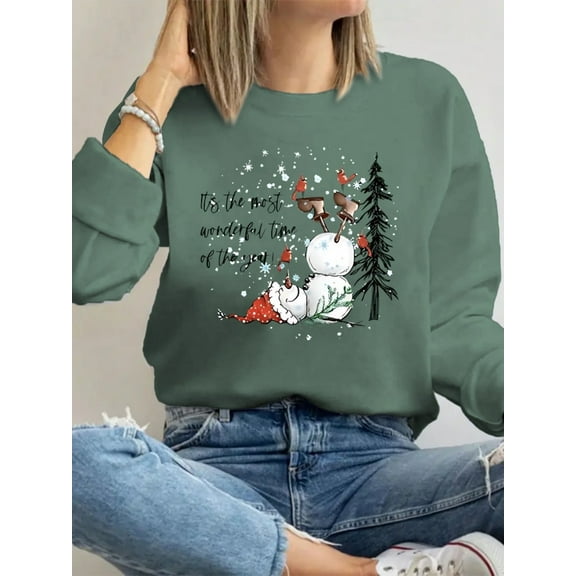 Merry Christmas Shirts for Women Snowman Graphic Sweatshirt Long Sleeve Casual Top