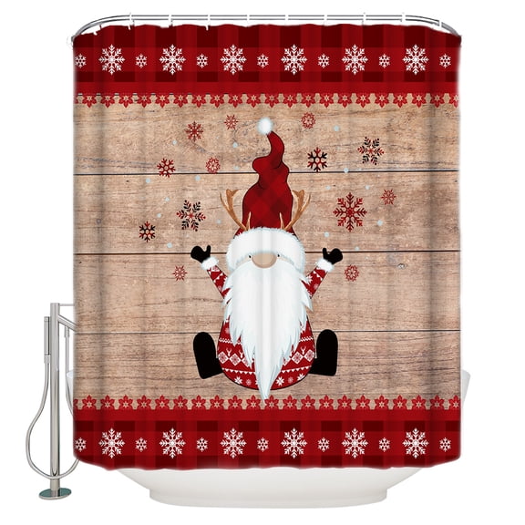 Merry Christmas Shower Curtain, 36" x 72", Gnome Xmas Elf on Rustic Wood Grain Waterproof Bathroom Curtain Washable Shower Curtain Set with 12 Hooks