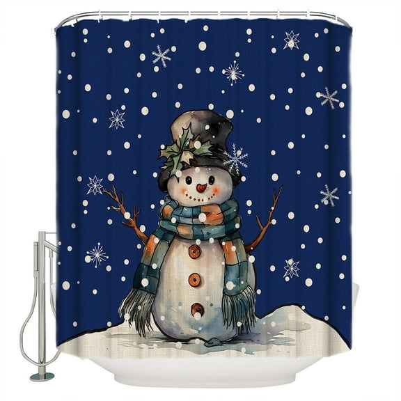 Merry Christmas Shower Curtain, 36" x 72", Snowman Winter Snowflake Waterproof Bathroom Curtain Washable Shower Curtain Set with 12 Hooks