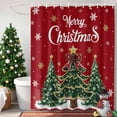 thumbnail image 1 of Merry Christmas Shower Curtain, 66" x 72", Vintage Xmas Trees Stars Winter Snowflakes Red Waterproof Bathroom Curtain Washable Shower Curtain Set with 12 Hooks, 1 of 6