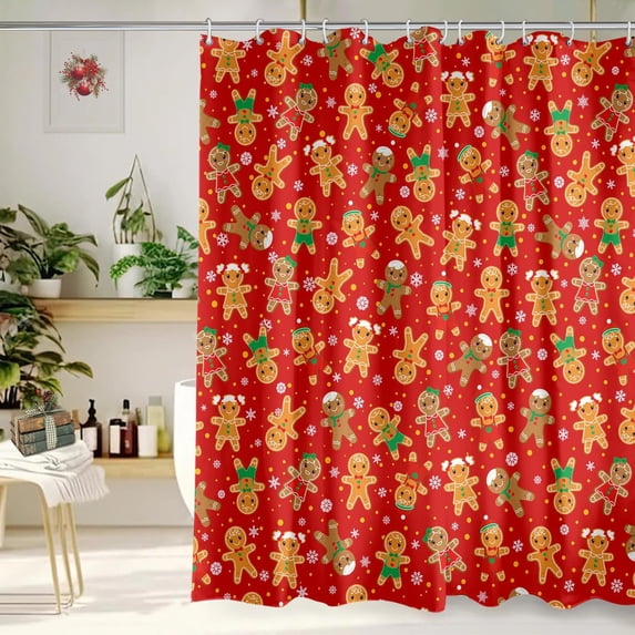 Merry Christmas Shower Curtain 72x72 Inch Christmas Gingerbread Shower Curtains for Bathroom with Hooks Xmas Bathroom Winter Holiday Home Bath Decor Waterproof Fabric