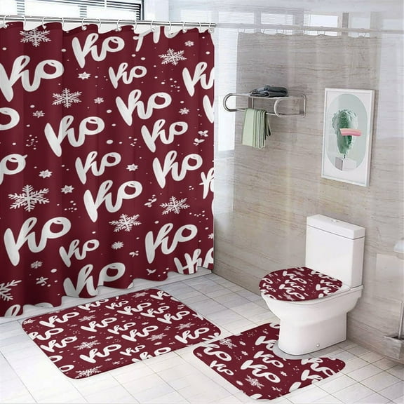 Merry Christmas Shower Curtain Bathroom Sets Toilet Lid Rug, Rugs Mat Bath Mat And Contour Mat, Shower Curtain 4Pcs