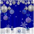 thumbnail image 1 of Merry Christmas Shower Curtain Blue Silver Xmas Balls Snowflake Winter Snow Happy New Year Festival Decor Fabric Bathroom Curtain with Hook, 1 of 4