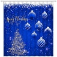 thumbnail image 1 of Merry Christmas Shower Curtain Blue Xmas Balls Snowflake Gold Xmas Tree Winter Snow Happy New Year Festival Decor Fabric Bathroom Curtain with Hook, 1 of 3