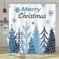thumbnail image 1 of Merry Christmas Shower Curtain, Blue Xmas Pine Tree Holiday Winter New Year Bathroom Curtain Decor, Waterproof Shower Curtian Accessory Set 12 Hooks 72x72 inch, 1 of 6