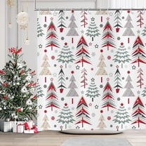 Merry Christmas Shower Curtain, Christmas Tree with Red Stars Snow Snowflake New Year Winter Bathroom Curtain Home Xmas Decor Waterproof Fabric Machine Washable with 12 Hooks