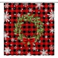 thumbnail image 1 of Merry Christmas Shower Curtain Christmas Wreath Snowflake Red Black Buffalo Check Plaid Xmas Ball Pine Leaf Winter Snow Holiday New Year Home Bathroom Decor Fabric Curtain Set with Hooks(70"WX70"H), 1 of 1