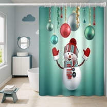Merry Christmas Shower Curtain with Hooks Cute Snowman Colorful Xmas Balls Ribbon Design Print Winter Holiday New Year Bathroom Decorative Shower Curtain, 72x84 Inch