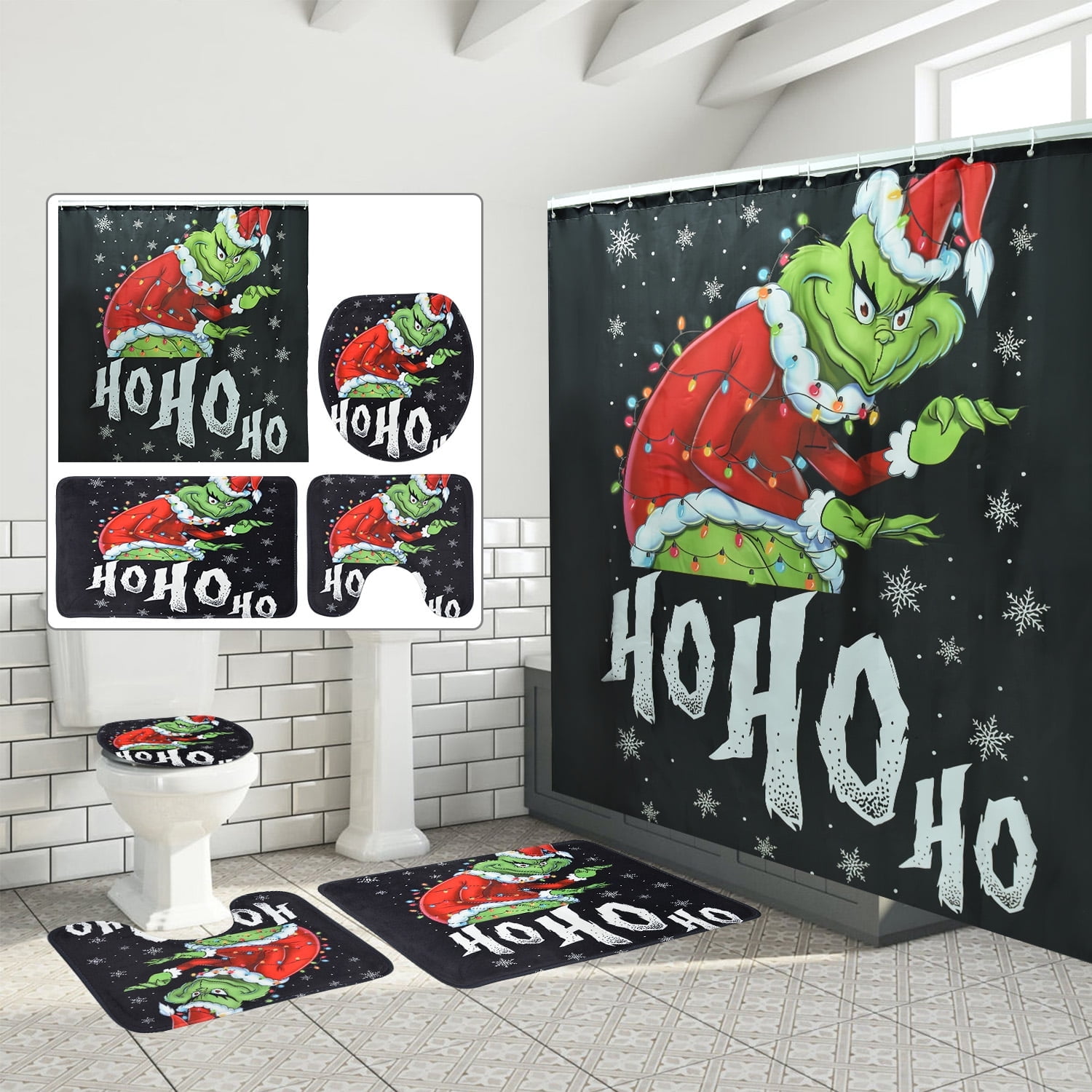 Merry Christmas Shower Curtain with Hooks Xmas How The Grinch Stole ...