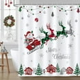 thumbnail image 1 of Merry Christmas Shower Curtain Red and Green Check Plaid Santa Claus Sleigh Reindeer Decorative Bath Curtain 72 x 72 Inch Bathroom Curtain with 12 Hooks, 1 of 6