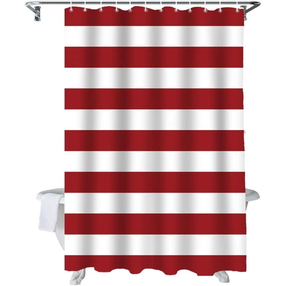 Merry Christmas Shower Curtain Red and White Stripes Shower Curtains for Bathroom Curtain Sets with Hooks Waterproof Fabric Bath Curtain Extra Long 72" X 84"