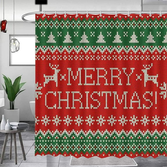 Merry Christmas Shower Curtain Winter Snowflake Shower Curtains for Bathroom New Year Winter Holiday Sweater Design Bathroom Decor Washable Durable Fabric Shower Curtains 72x72 inch