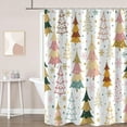 thumbnail image 1 of Merry Christmas Shower Curtain, Winter Xmas Tree Snowflake Holiday Colorful Waterproof Fabric Machine Washable for Bathroom Bathtub Decor with Hooks 72"x72", 1 of 6