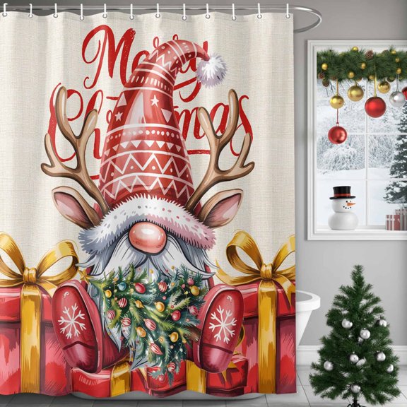 Merry Christmas Shower Curtains for Bathroom, Gnome Gift Retro Decoration Waterproof Fabric Shower Curtain for Bathroom Bathtub Decoration, Machine Washable, 54x"78"