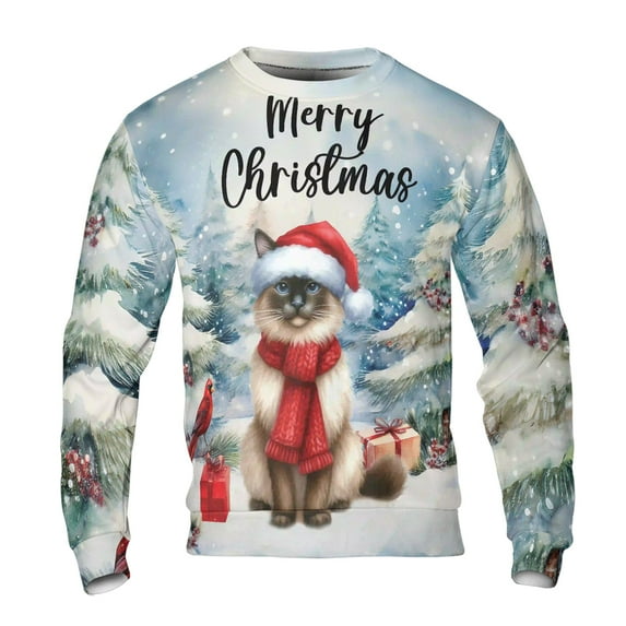 Merry Christmas Siamese Enjoys Catmas Winter Xmas Holiday All Over Print 3D Sweatshirt Unisex Merch Cat Lover Kitten Owner Gifts - 02022