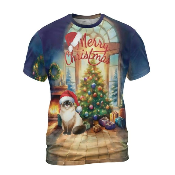 Merry Christmas Siamese Santa Hat Xmas Tree Winter Holiday All Over Print 3D Shirt Unisex Merch Cat Lover Kitten Owner Gifts - 01013