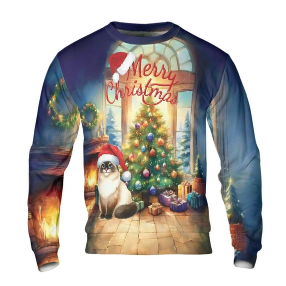 Merry Christmas Siamese Santa Hat Xmas Tree Winter Holiday All Over Print 3D Sweatshirt Unisex Merch Cat Lover Kitten Owner Gifts - 01013