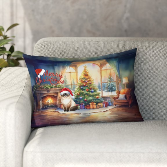 Merry Christmas Siamese Santa Hat Xmas Tree Winter Holiday Pillowcase Double Sided Cat Lover Kitten Owner Gifts Pillow Case Covers - 01013