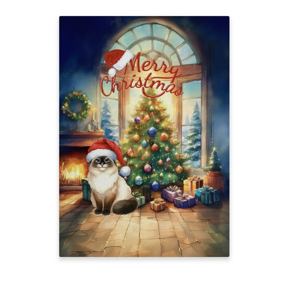 Merry Christmas Siamese Santa Hat Xmas Tree Winter Holiday Vertical Matte Canvas Poster Cat Lover Kitten Owner Gifts Wall Art Home Decor - 01013