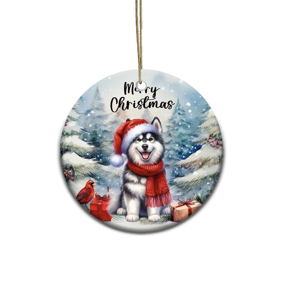 Merry Christmas Siberian Husky Enjoys Woofmas Winter Xmas Holiday Ceramic Round Ornament Husky Dog Lover Gifts Home Tree Decor - 02022