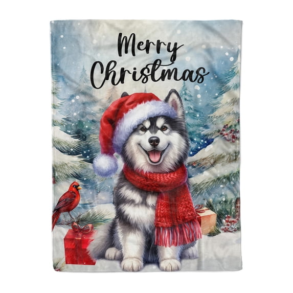Merry Christmas Siberian Husky Enjoys Woofmas Winter Xmas Holiday Cozy Fleece Blanket Husky Dog Lover Gifts Warm Soft Throw Blanket - 02022