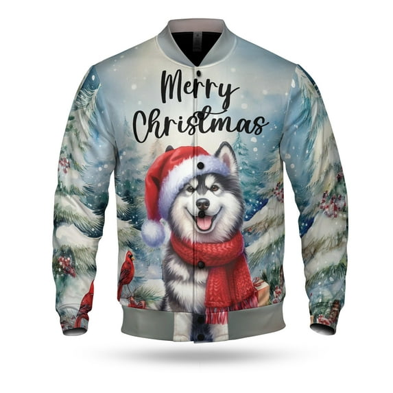 Merry Christmas Siberian Husky Enjoys Woofmas Winter Xmas Holiday All Over Print 3D Baseball Jacket Husky Dog Lover Gifts Bomber Jacket Softball - 02022
