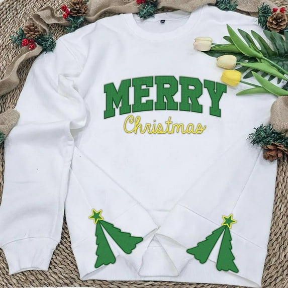 Merry Christmas Side Bow Embroidered Sweatshirt, Christmas Side Bow Embroidered Sweatshirt, Side Bow Embroidered Sweatshirt.