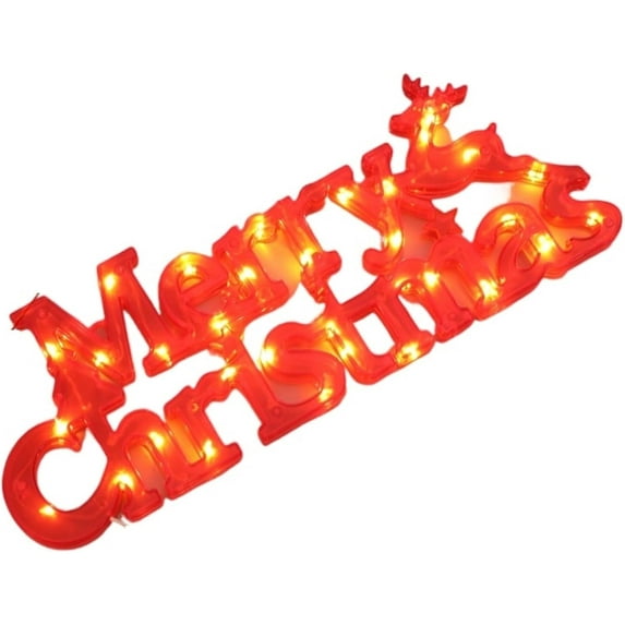Merry Christmas Sign Letters Window Lights Christmas Lighted Hanging LED Xmas Welcome Sign Decorations Indoor Outdoor for Front Door Window Wall DIY Wreath Bar Club Party Decor (Red)