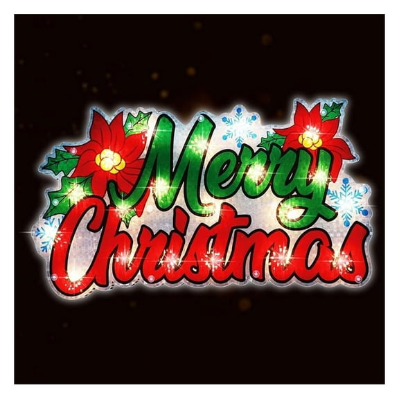 Merry Christmas Sign Lights 17'', Lighted Christmas Window Decorations, Holiday Displays for Indoor Outdoor Decor, Wall Door Fireplace Ornament