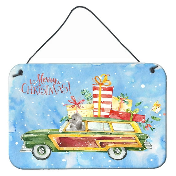 Merry Christmas Silver Poodle Wall or Door Hanging Prints