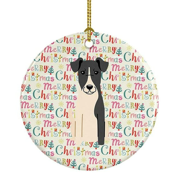 Merry Christmas Smooth Fox Terrier Ceramic Ornament 2.8 in x 2.8 in