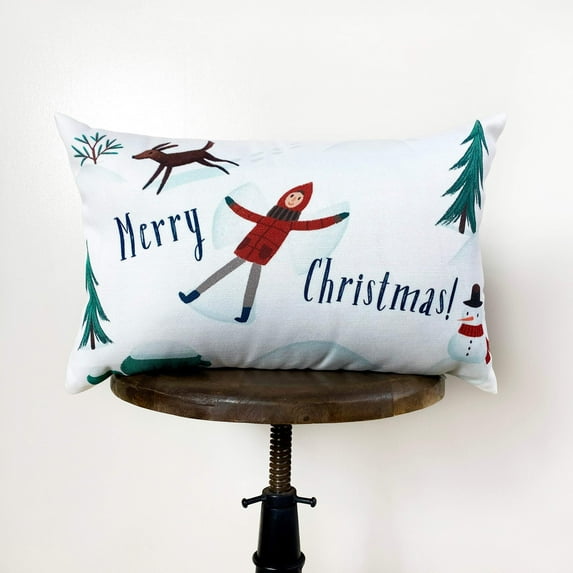 Merry Christmas Snow Angel Throw Pillow Cover | 18x12 | Christmas tree | Christmas Gifts | Room Decor | Mom Gift | Aaesthetic Room Decor
