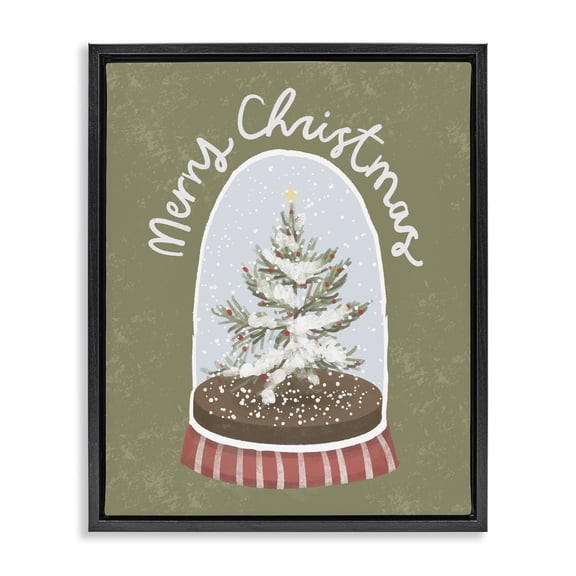 Stupell Industries Merry Christmas Snow Globe Black Framed Floater Canvas Wall Art, design by Sadie Harper, 21 x 17