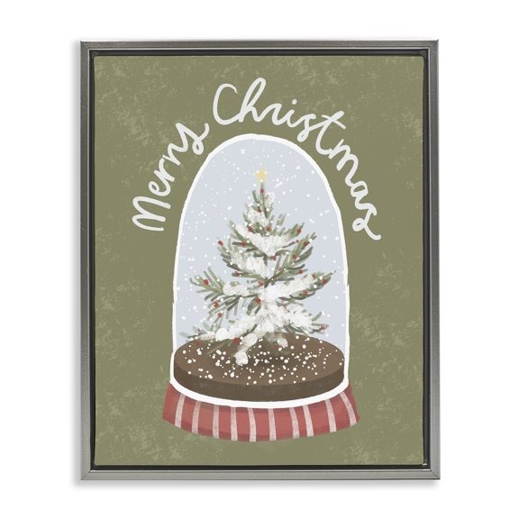 Stupell Industries Merry Christmas Snow Globe Gray Framed Floater Canvas Wall Art, design by Sadie Harper, 21 x 17