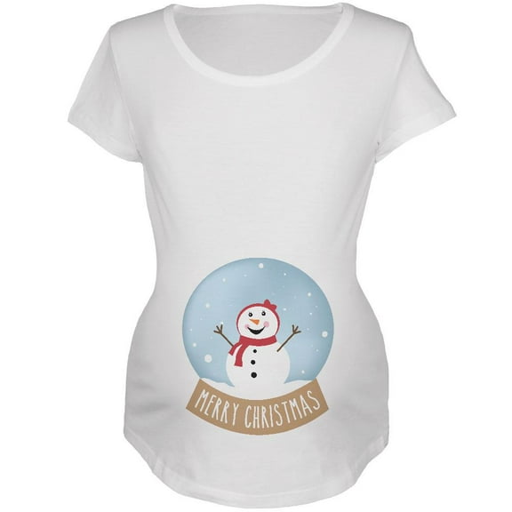 Merry Christmas Snow Globe Snowwoman Maternity Soft T Shirt White SM