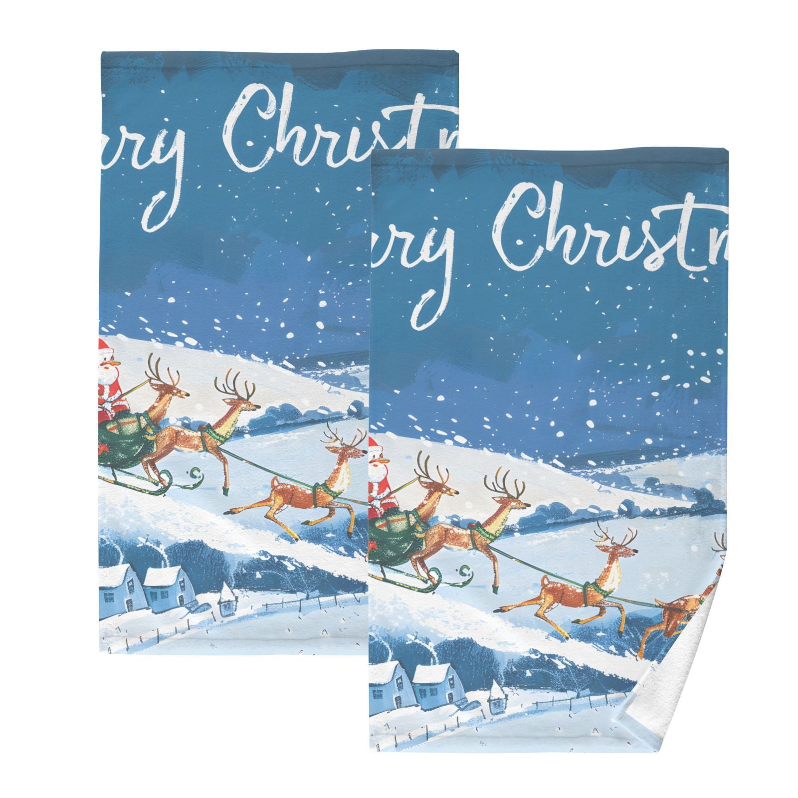Merry Christmas Snow Hand Towels Cotton Bath Towels Large Face Towels Absorbent for Bathroom 2 Packs
