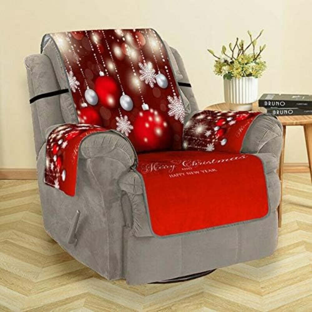 Merry Christmas Snow Sofa Cover Set Geometric Couch Elastic for Living Room Sofa Protector Home Decor Accessories (3 Seats)